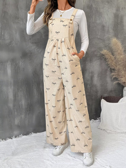 Bow Wide Leg Corduroy Overalls