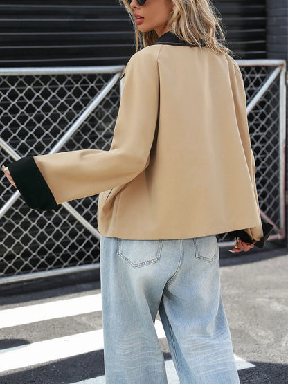 Color Block Button-Up Casual Jacket