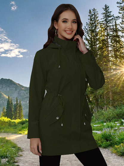 Drawstring Snap-Down Trench Coat