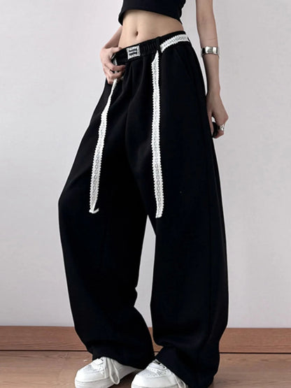 Elastic Waist Wide Leg Pants Black