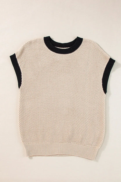 Textured Knit Sweater with Contrast Trim Details