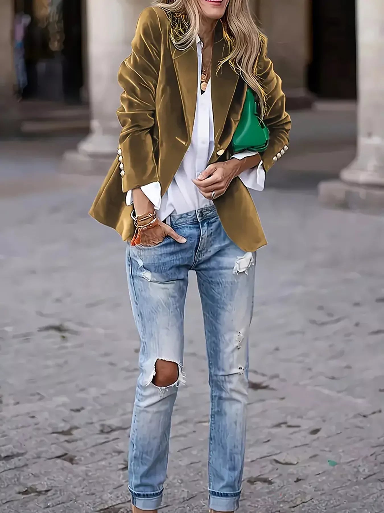 One Button Long Sleeve Blazer