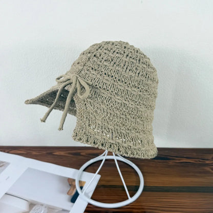 Crochet Bucket Hat with Drawstring Khaki One Size