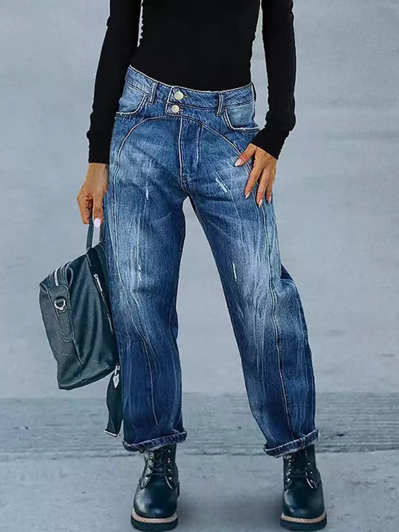 Wide Leg Jeans with Pockets Navy