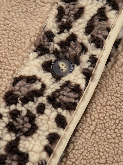 Casual Leopard Print Accent Plush Jacket with Pockets