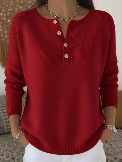 Full Size Half Button Long Sleeve Knit Top Plus Size