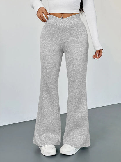 High Waisted Flare Leg Pants Flower Ash