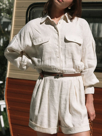 Casual Button Front Long Sleeve Romper