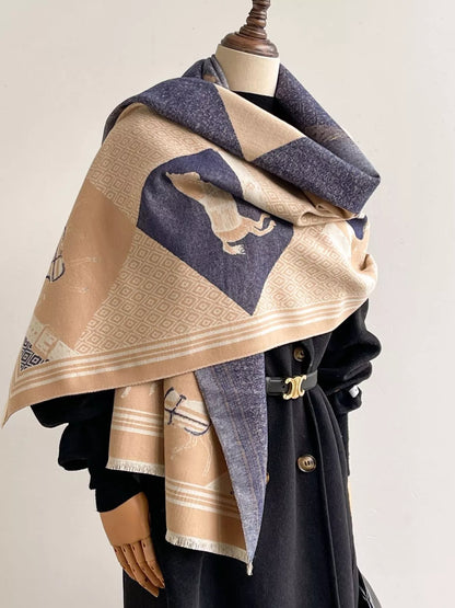 Equestrian Print Reversible Scarf Blue One Size