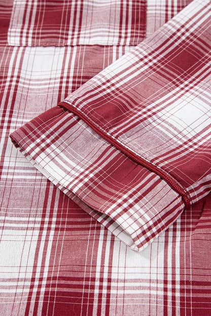 Plaid Long Sleeve Shirt and Drawstring Shorts Lounge Set