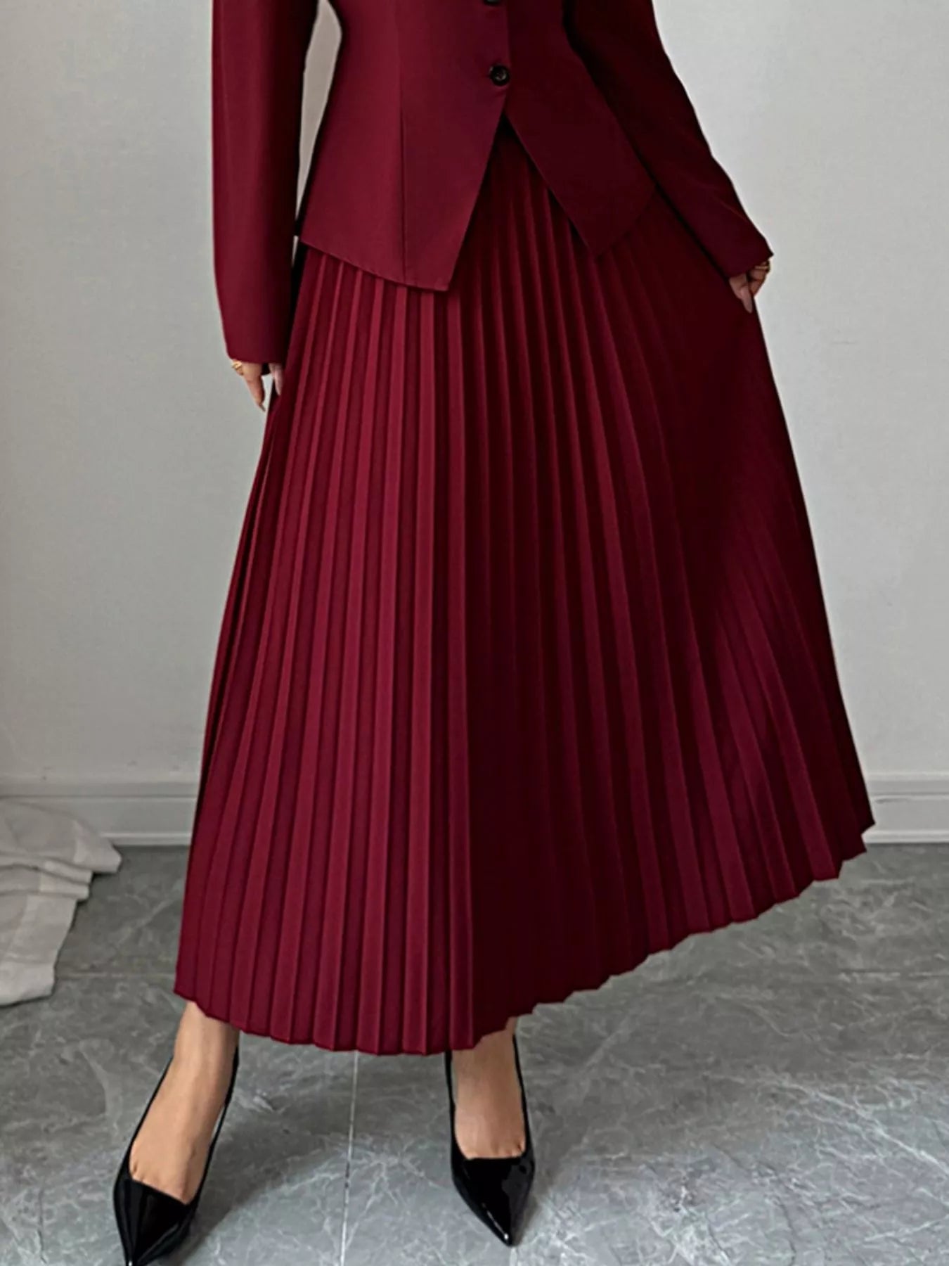 Pleated Midi Skirt Burgundy