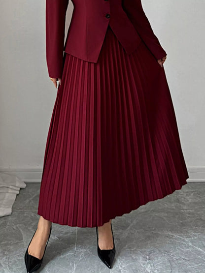 Pleated Midi Skirt Burgundy