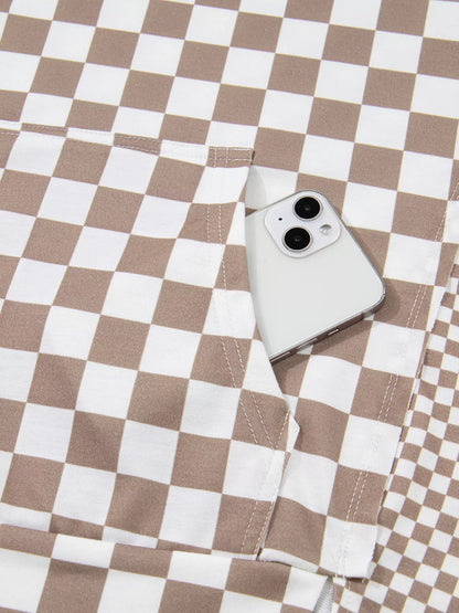 Checkered Pattern Oversized Drawstring Hoodie
