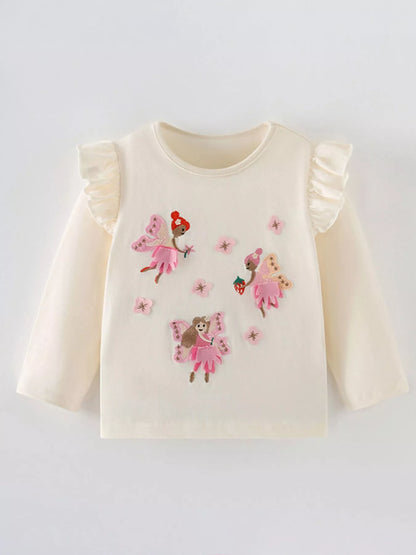 Children's Fairy Embroidered Long Sleeve T-Shirt Beige
