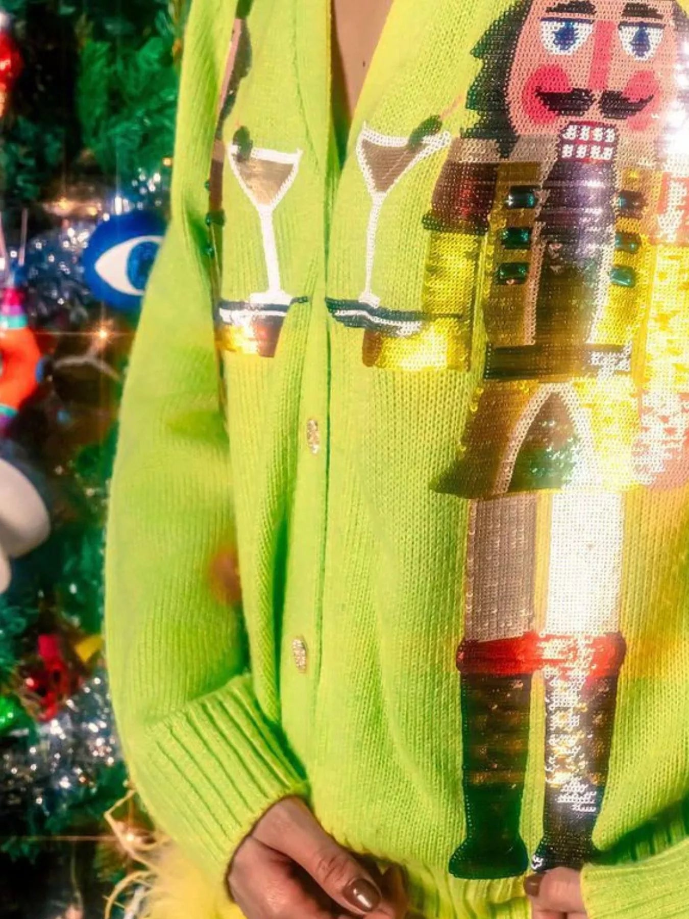 Nutcracker Ribbed Hem V-Neck Cardigan