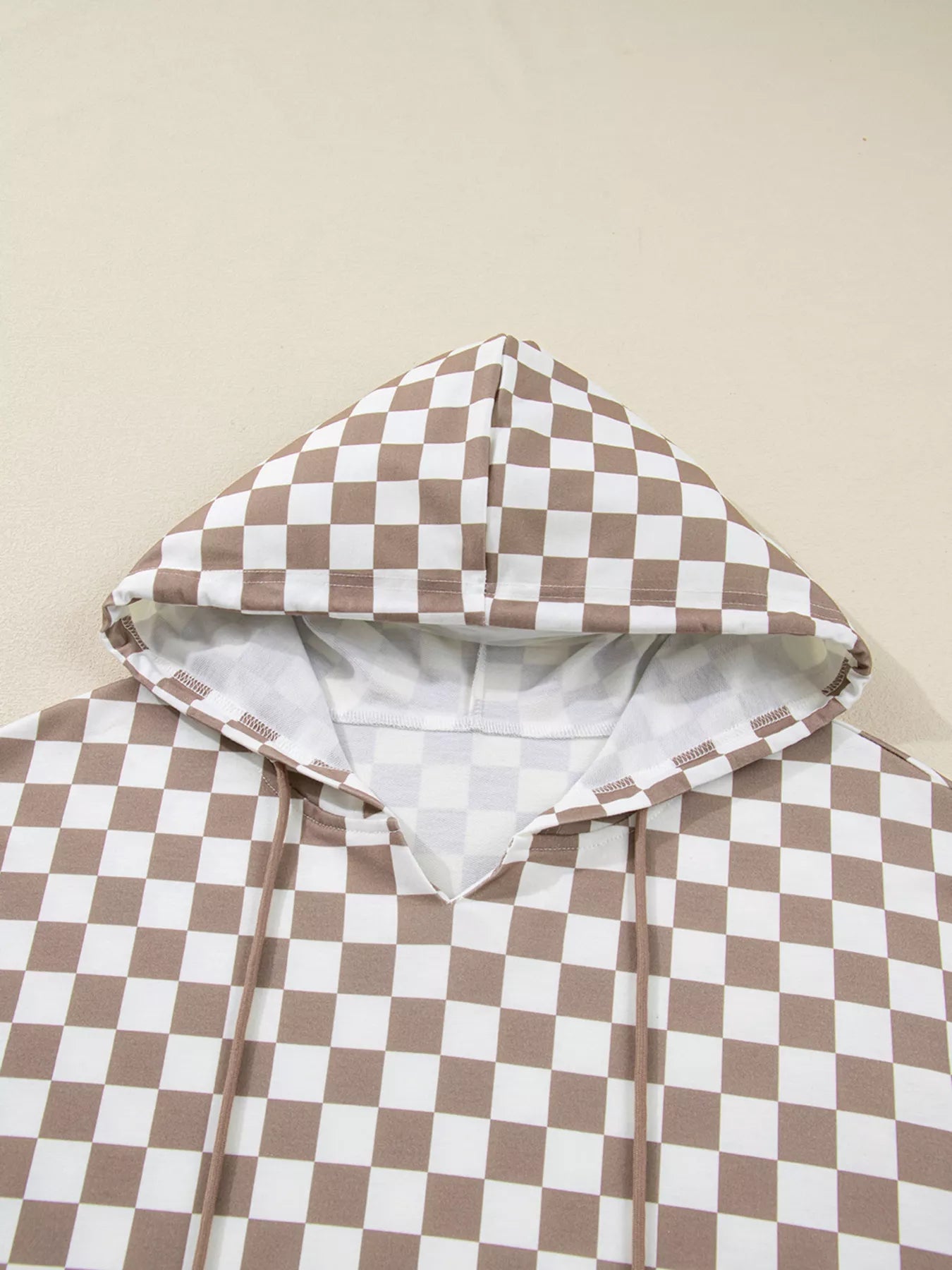 Checkered Pattern Oversized Drawstring Hoodie
