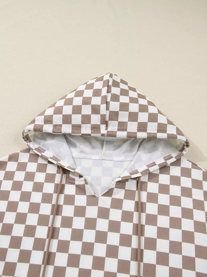 Checkered Pattern Oversized Drawstring Hoodie
