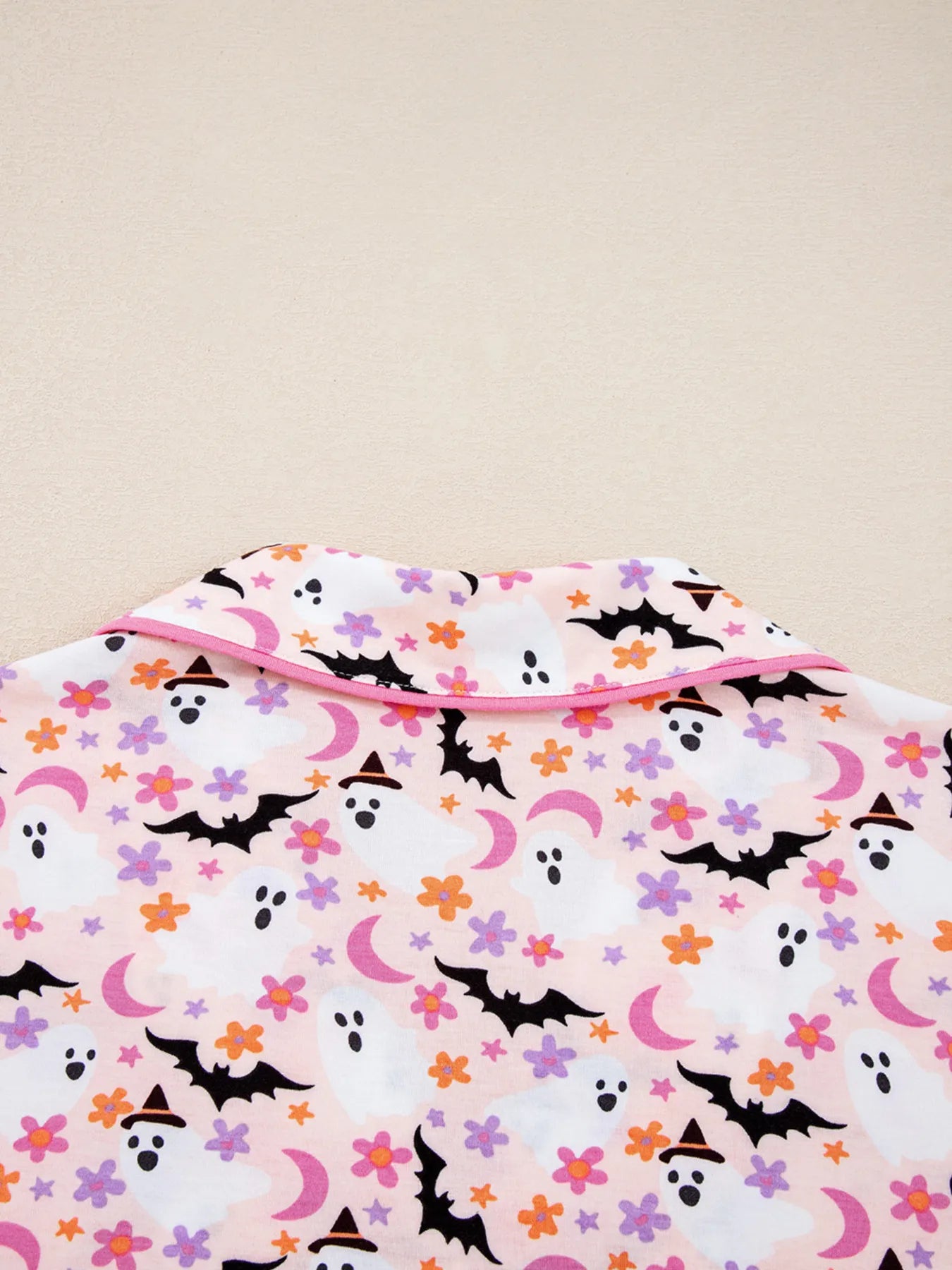 Halloween Ghost Print Button Up Top and Pants Lounge Set