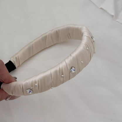Rhinestone Wide Padded Headband Beige One Size