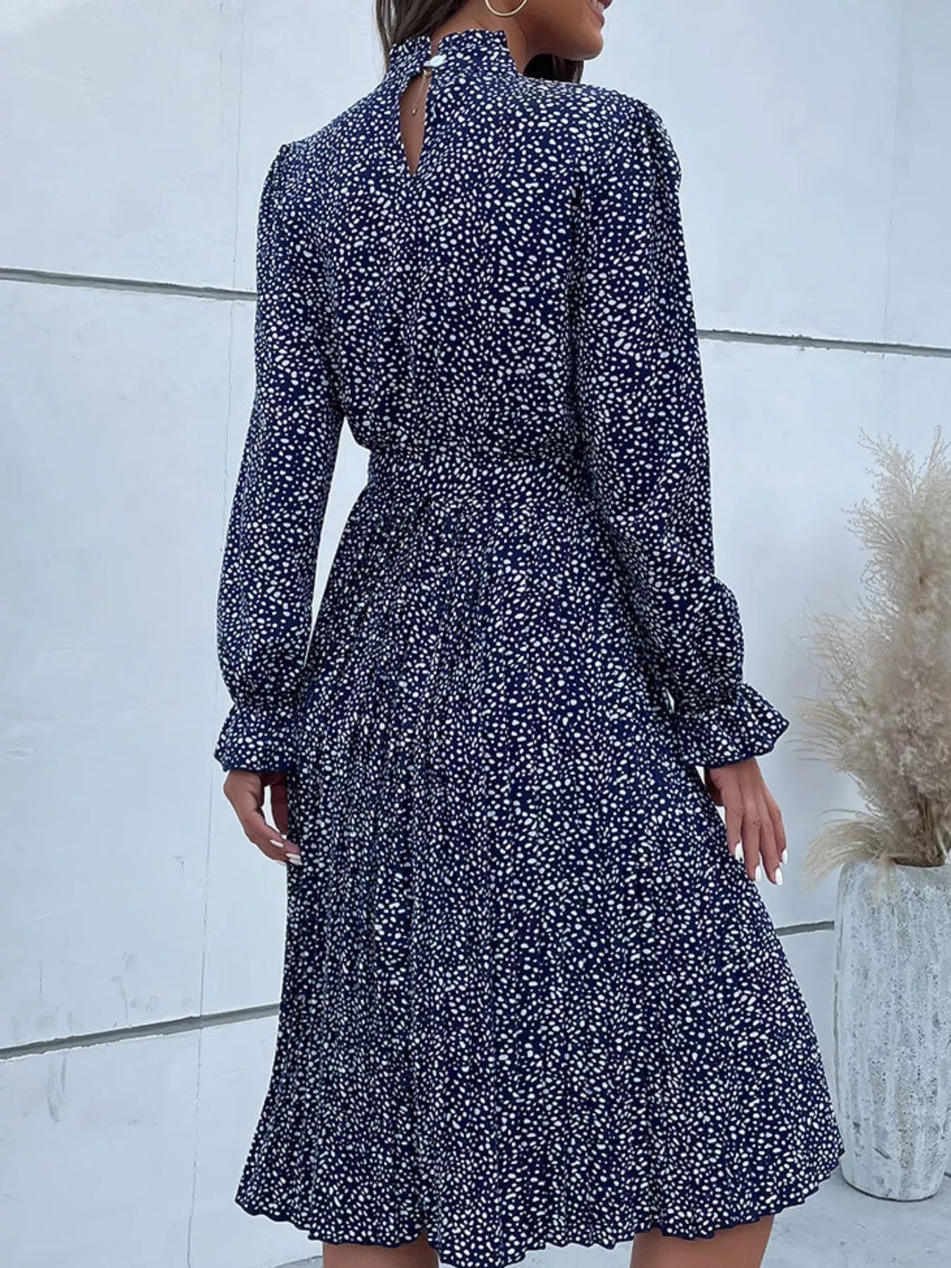 Animal Print Mock Neck Flounce Sleeve Dress