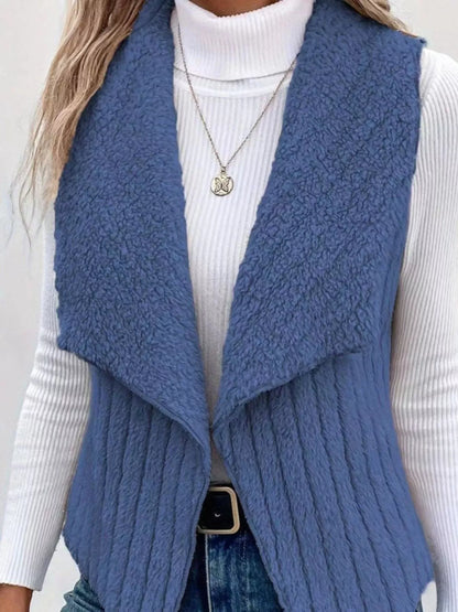Cozy Fleece Open Front Vest Coat Blue