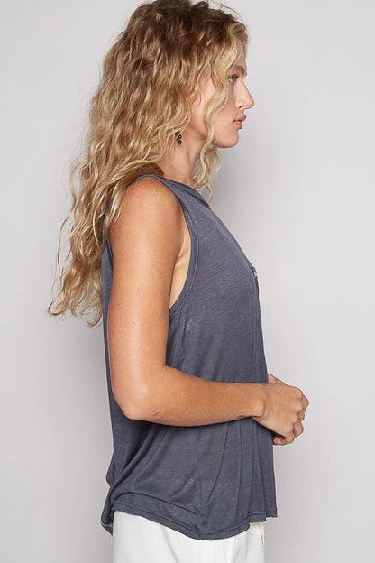 POL Floral Detail Pocket Patch Tank Top