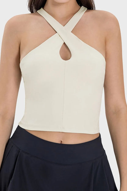 Millennia Crisscross Grecian Neck Active Cami Cream
