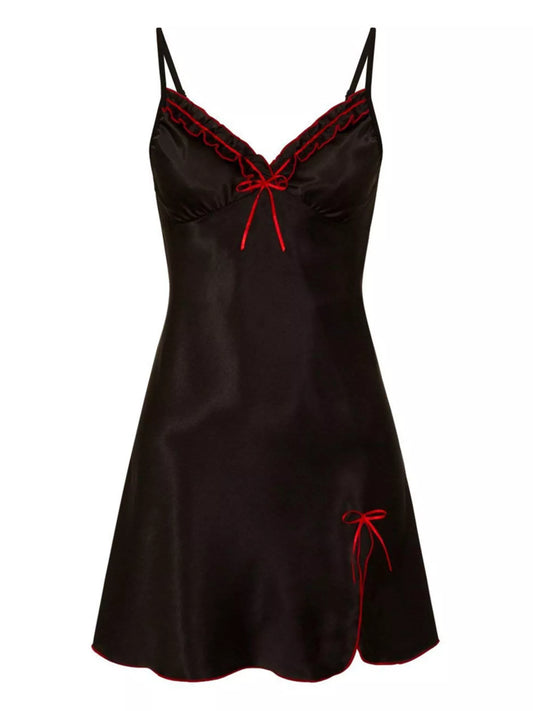 Full Size Satin Lace Trimmed Mini Slip Dress Plus Size Black