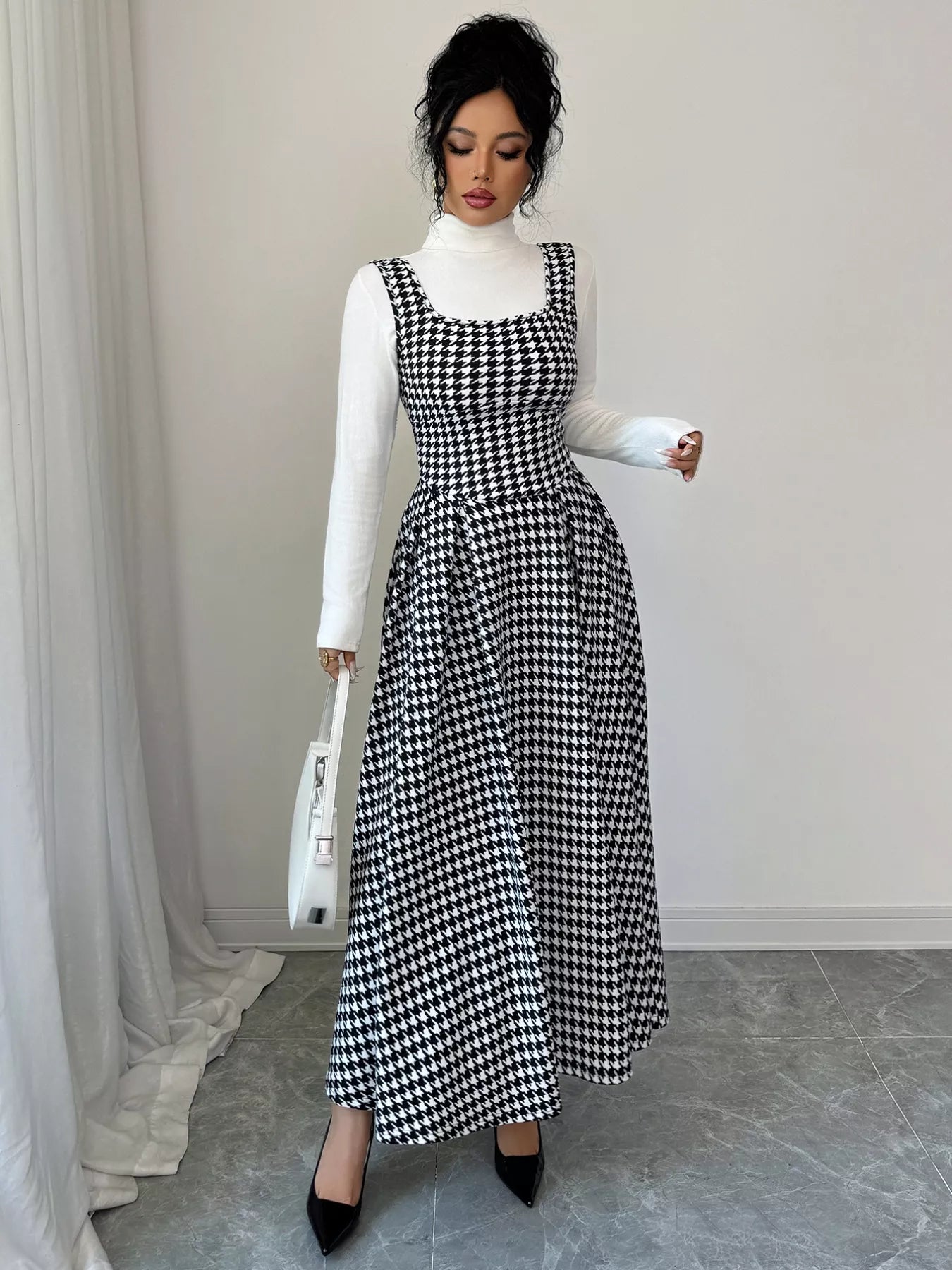 Houndstooth Sleeveless A-Line Dress