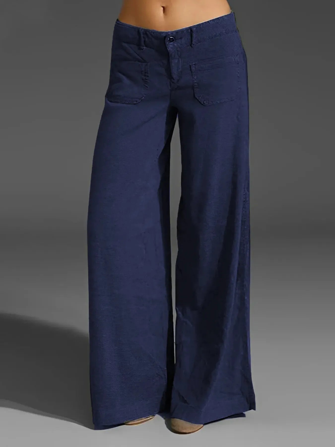 Full Size Wide Leg Pants with Pockets Plus Size Navy Color