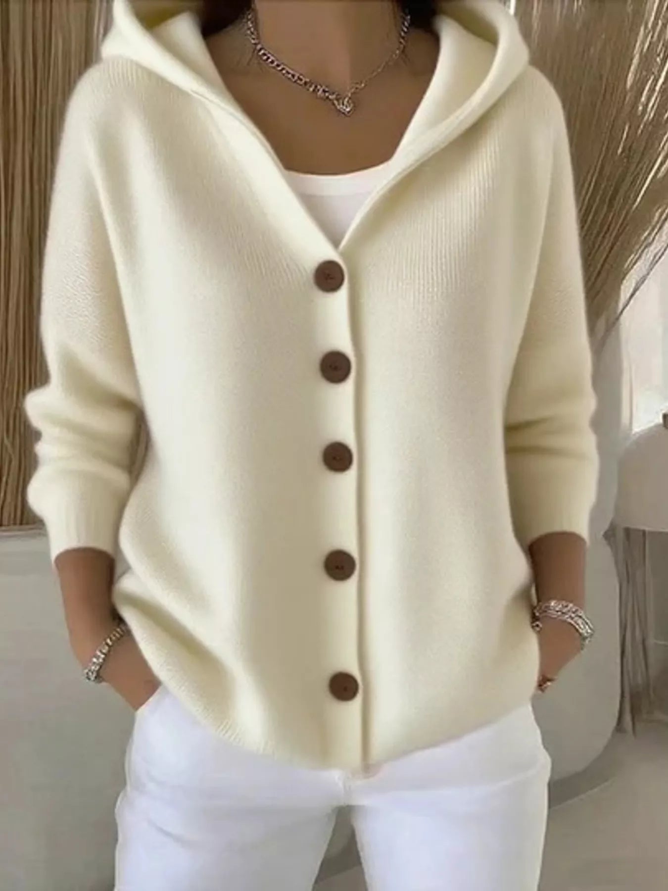 Full Size Hooded Button-Front Soft Knit Cardigan Plus Size Apricot