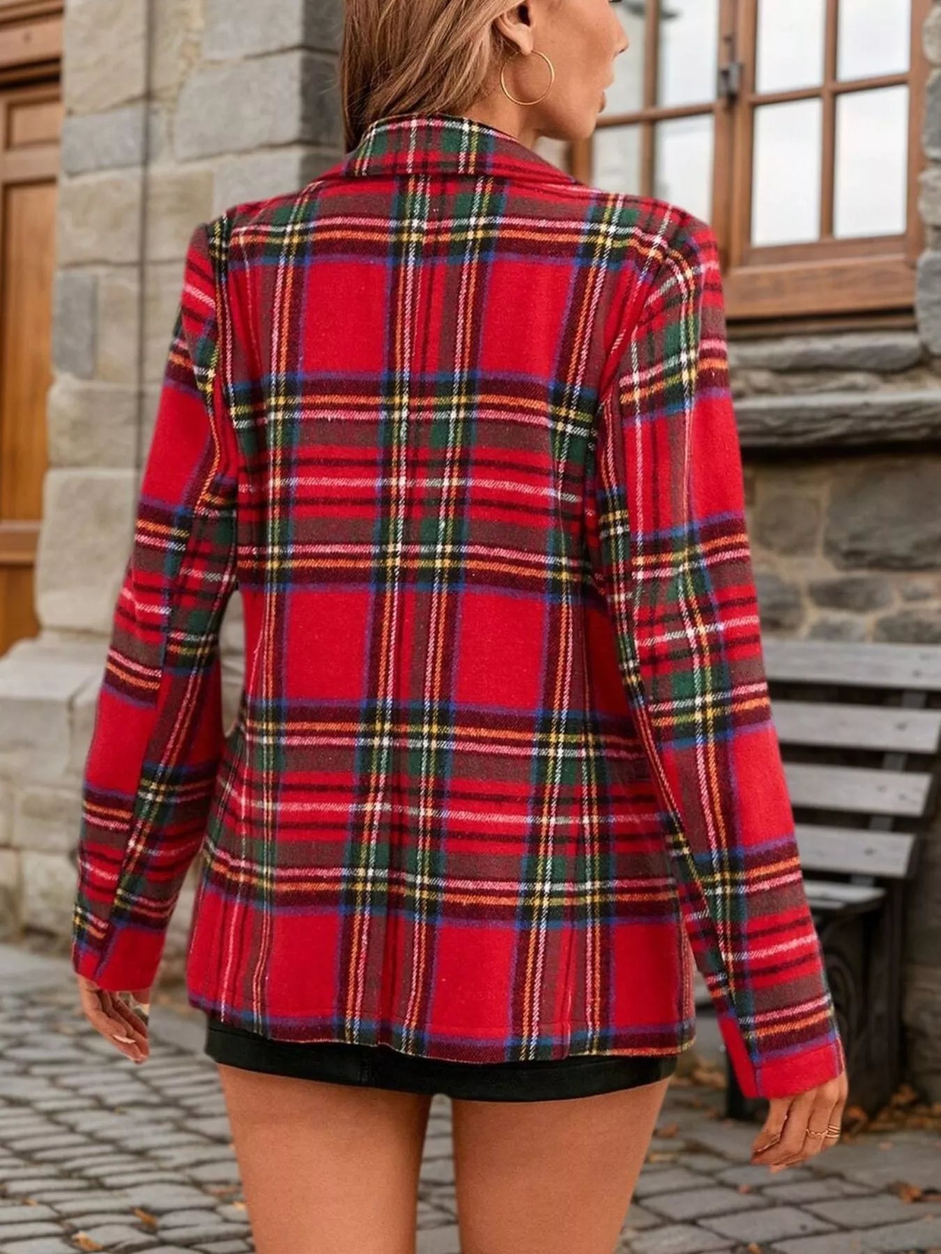 Plaid Single-Button Blazer