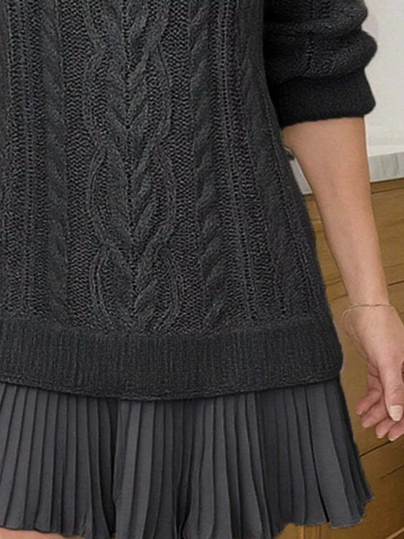 Full Size Cable Knit Pleated Hem Sweater Dress Plus Size