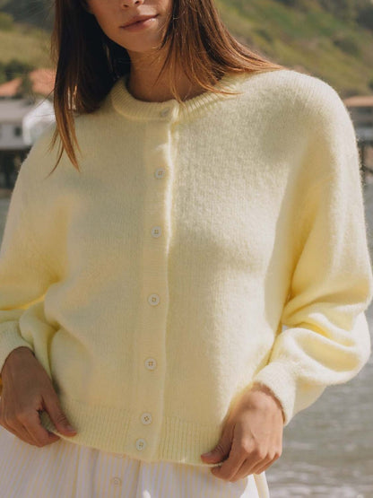 Button Down Long Sleeve Cardigan Pastel Yellow