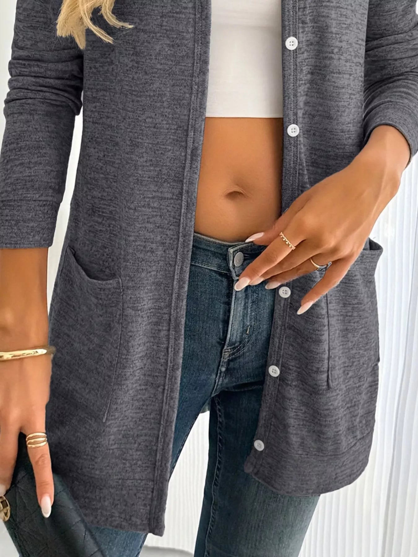 Open Front Longline Cardigan with Side Pockets