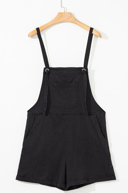 Square Neck Denim Overalls with Pockets