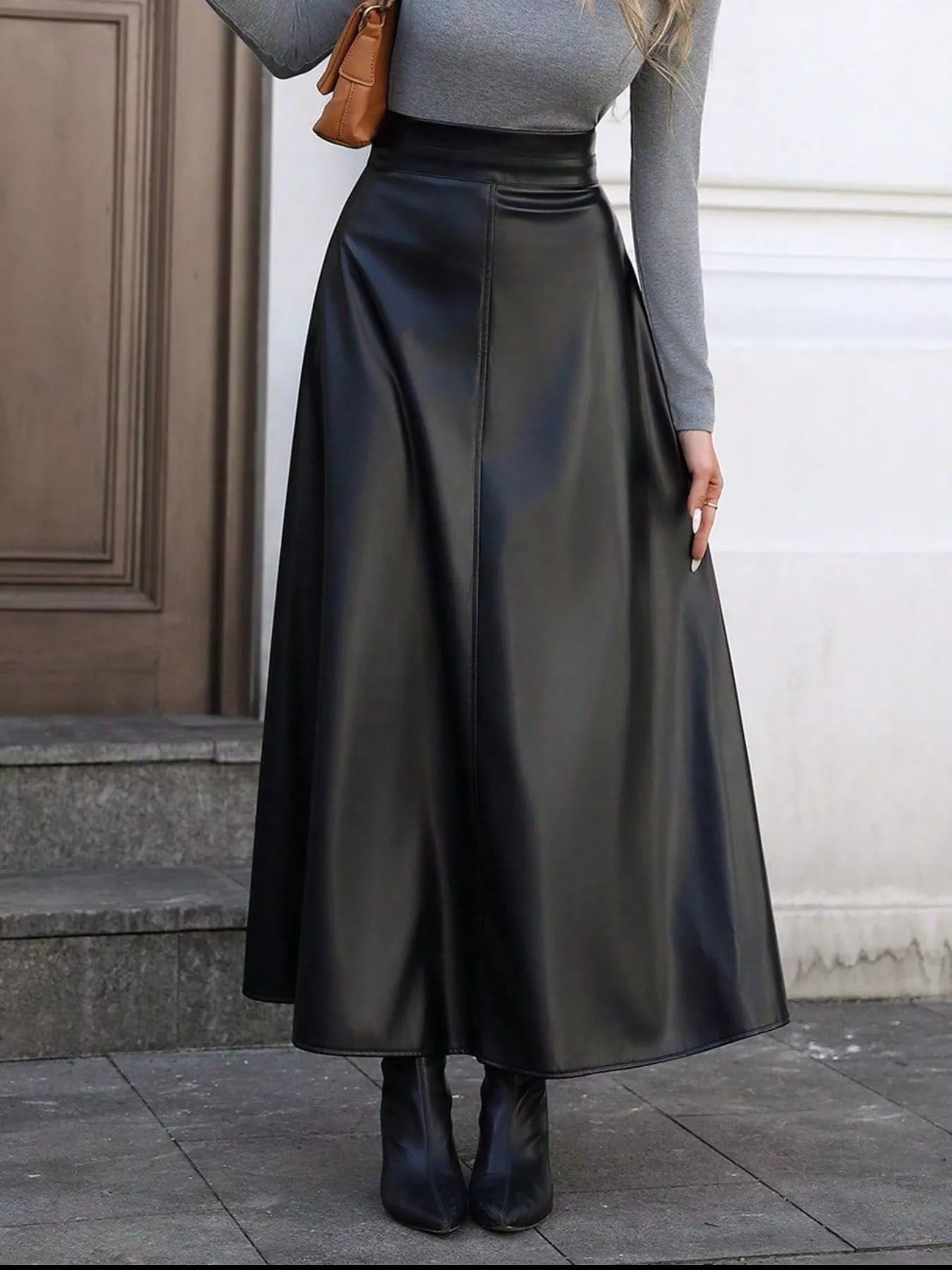Leather A-Line Skirt Black
