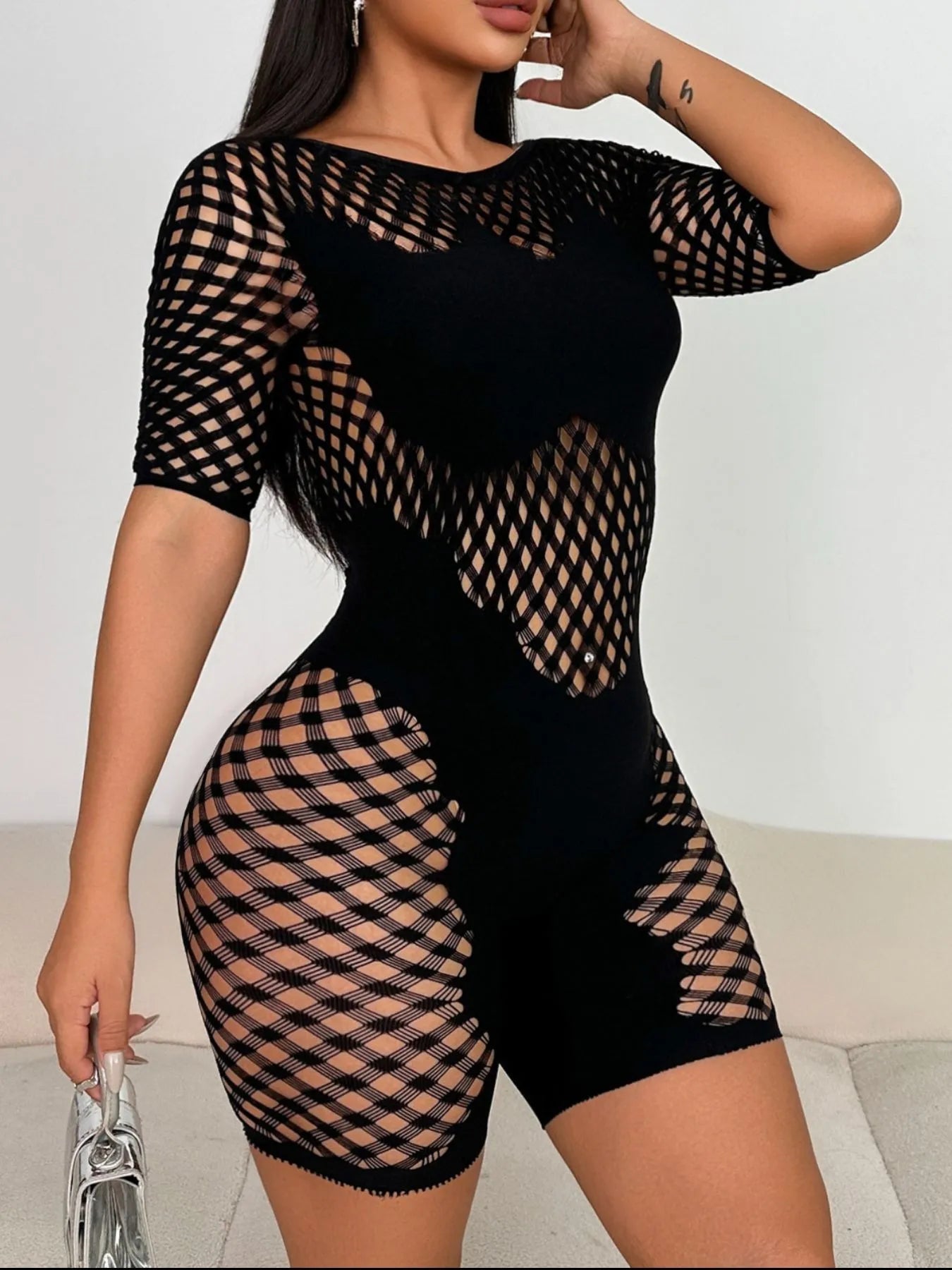 Fishnet Mesh Bodycon Romper