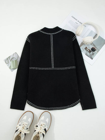 Contrast Trim Button up Sweater Cardigan