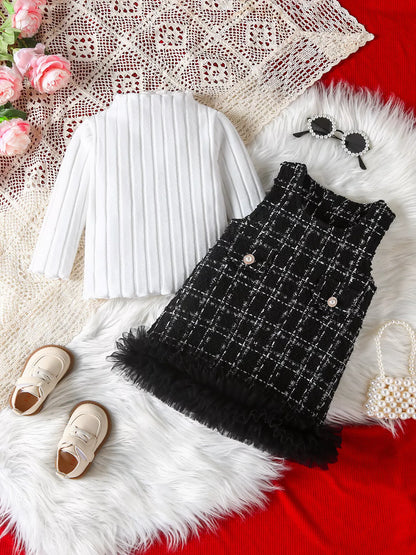 Children's Ribbed Knit Top and Dress Set Black