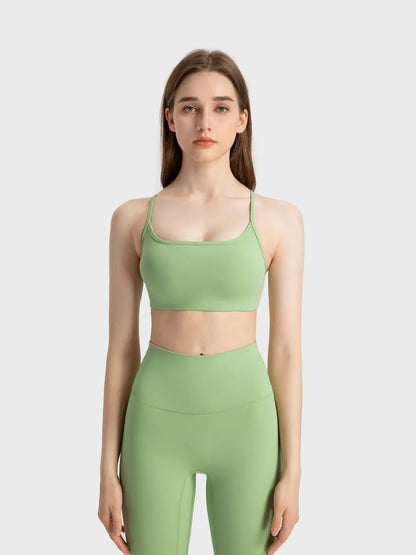 Millennia Crisscross Back Scoop Neck Active Cami with Detachable Chest Pads Yellow-Green