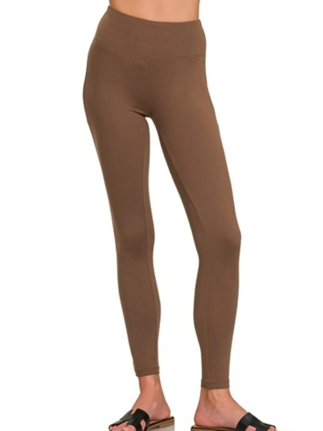 Zenana Microfiber Waistband Leggings BROWN