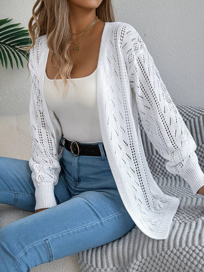 Openwork Open Front Cardigan White