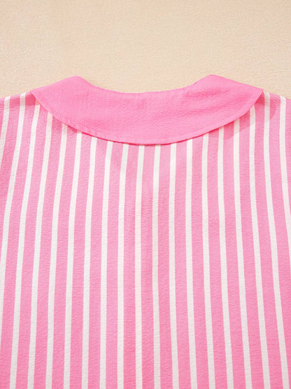 Stripe Buttoned Front Long Sleeve Top and Pants 2 Piece Sleepwear
