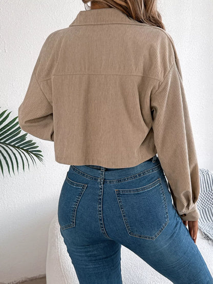 Corduroy Button-Up Dropped Shoulder Jacket