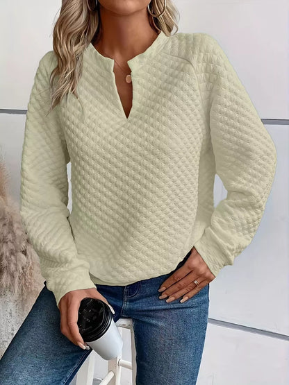 Notched Raglan Sleeve Sweatshirt Apricot