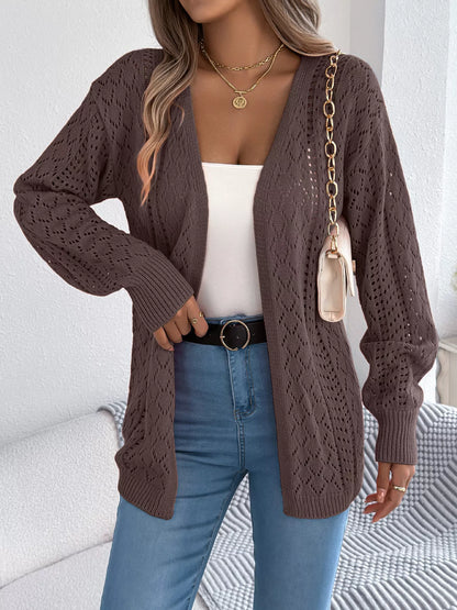 Openwork Open-Front Long Sleeve Cardigan
