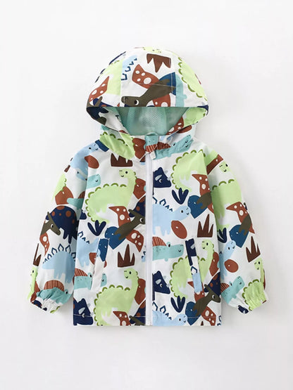 Children's Dinosaur Print Hooded Lightweight Jacket Multicolor