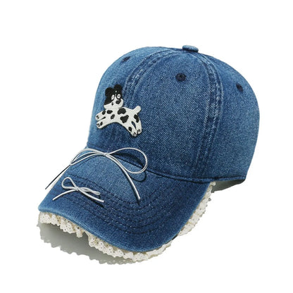 Dog Bow Adjustable Baseball Cap Indigo One Size
