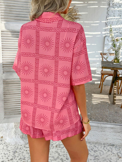 Devine Printed Button Down Shirt and Shorts Set